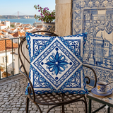 Housse de coussin bleue azulejos